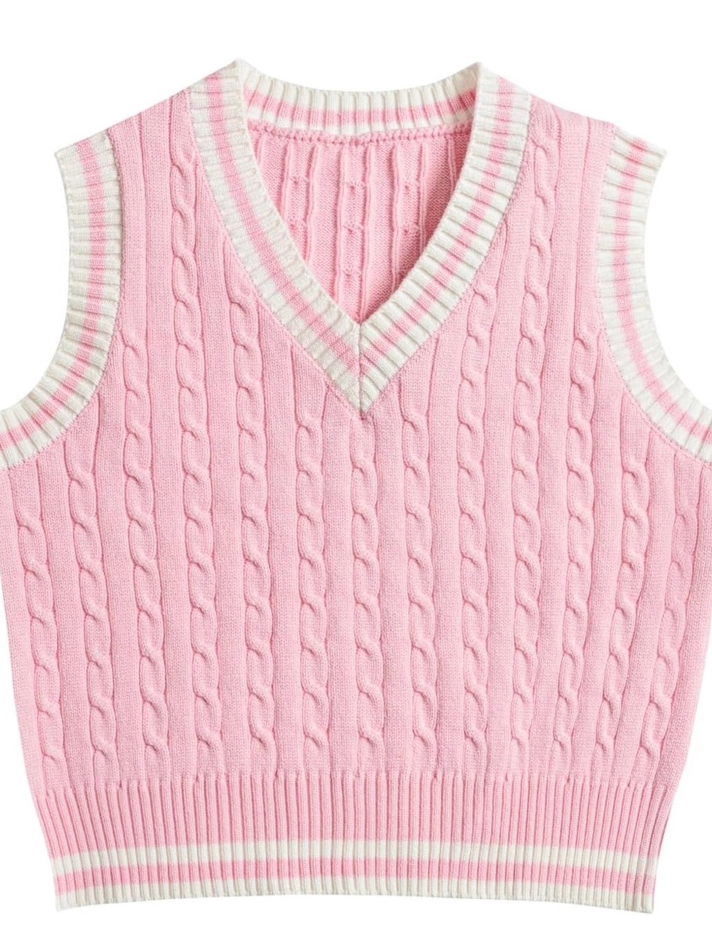 Pink Cable Knit V-Neck Sweater Vest